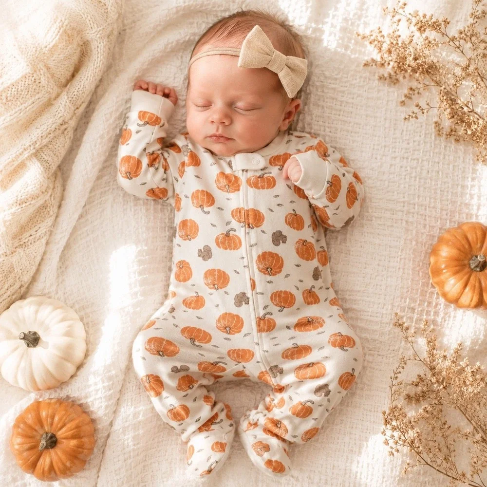 Little Planet by Carters Organic Cotton Pumpkin Squirrel Footed Sleeper PJs 6M